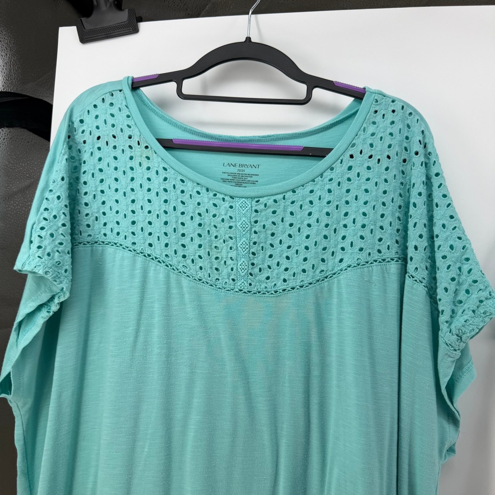 Lane Bryant T-Shirt Womens 22/24 Teal White Eyelet Lace Yoke 2-Pack Boho Casual - Picture 3 of 7